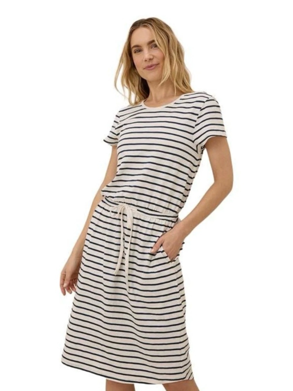 Pact Women's White Organic Cotton Relaxed Slub Weekend Dress Vacation Casual LG